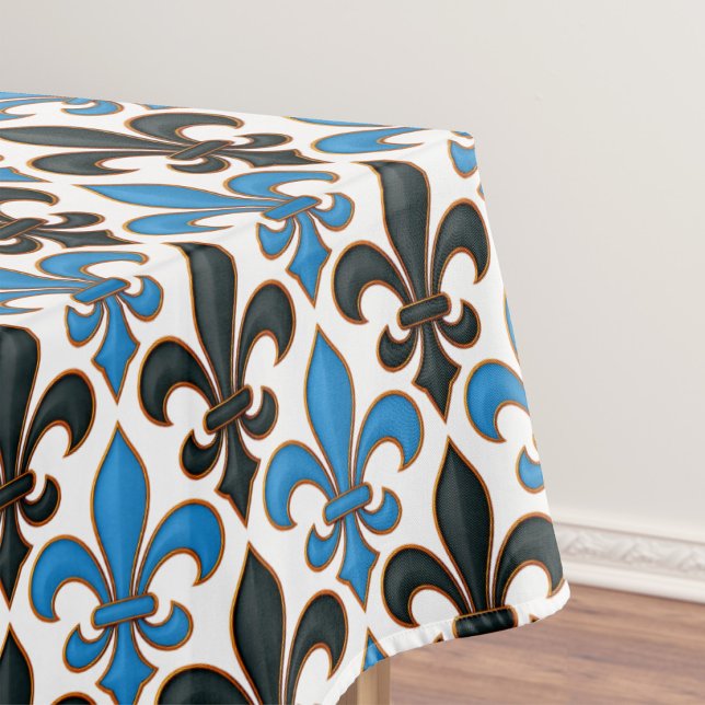 Blue Black Baroque Fleur-de-lis Pattern Design  Tablecloth (Creator Uploaded)