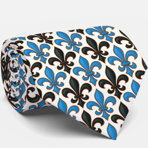 Blue Black Baroque Fleur-de-lis Pattern Design Tie