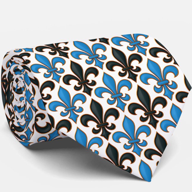 Blue Black Baroque Fleur-de-lis Pattern Design  Tie (Creator Uploaded)