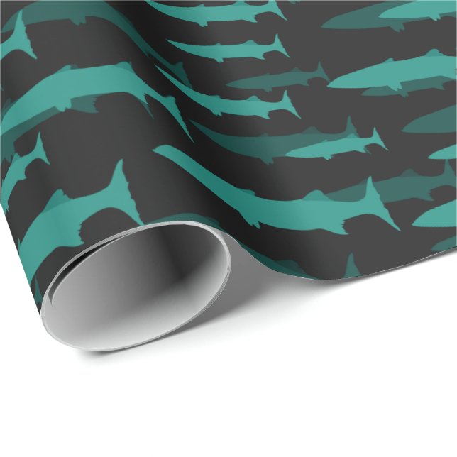 Blue Black Barracuda Fish Wrapping Paper (Roll Corner)