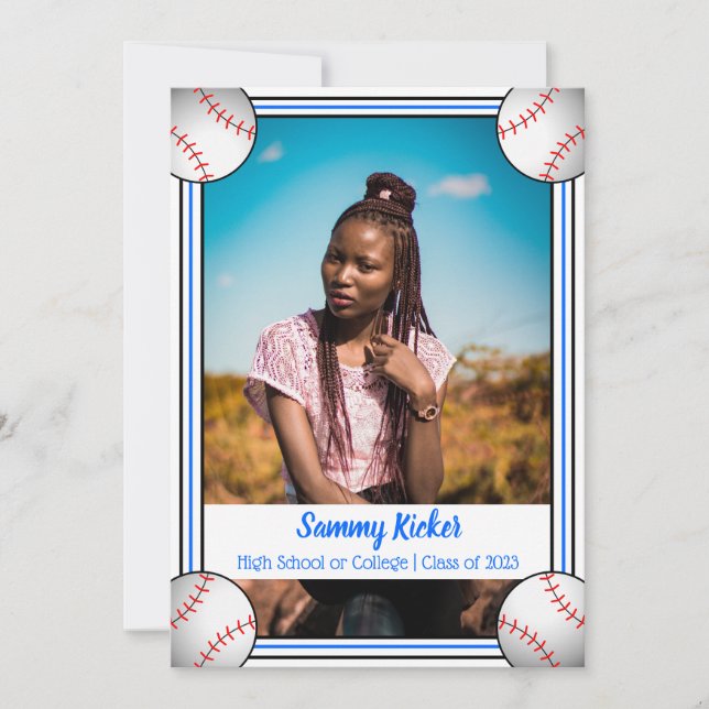 Blue & Black Baseball Graduation Announcement (Front)