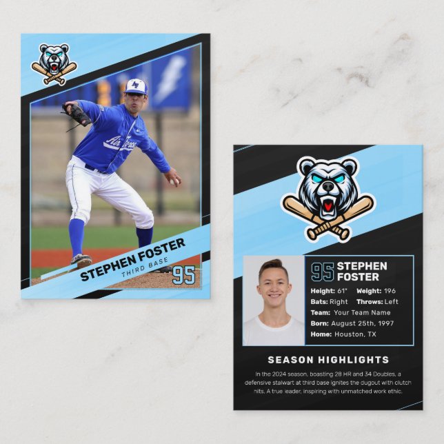 Blue & Black Baseball Trading Card, Baseball Card (Front/Back)