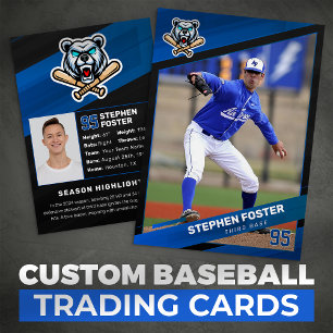 Blue & Black Baseball Trading Card, Baseball Card