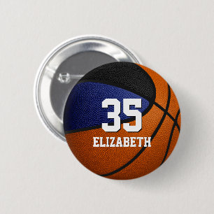 blue black basketball team colors with girls name 6 cm round badge