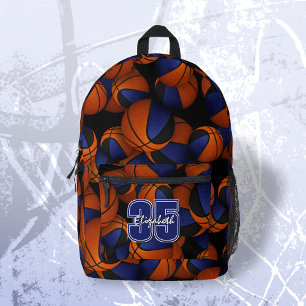 Blue black basketball team colours player name printed backpack