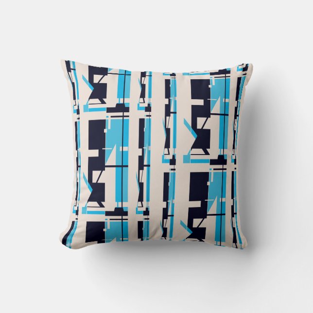 Blue Black Beige Southwest Look Mosaic Abstract Cushion (Front)