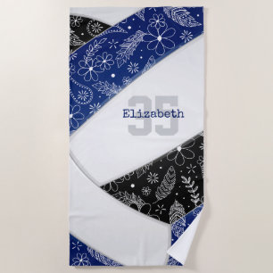 blue black boho floral paisley girls volleyball beach towel