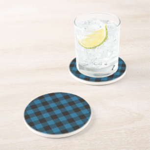 Blue Black Buffalo Lumberjack Check Plaid Pattern Coaster