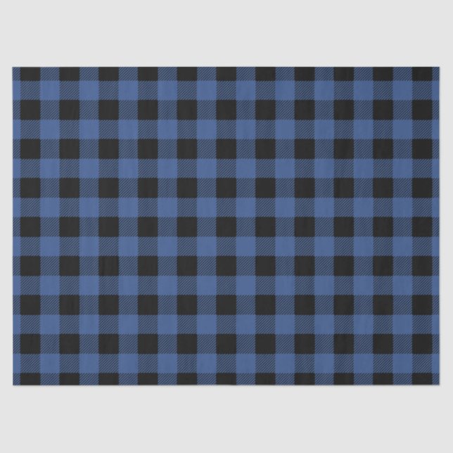 Blue Black Buffalo Plaid  Gingham Lumberjack Tissue Paper (Front)