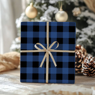 Blue Black Buffalo Plaid  Gingham Lumberjack Wrapping Paper