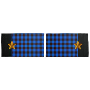 Blue & Black Buffalo Plaid with Single Gold Star Pillowcase