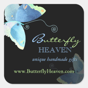 Blue + Black Butterfly Business Marketing Square Sticker