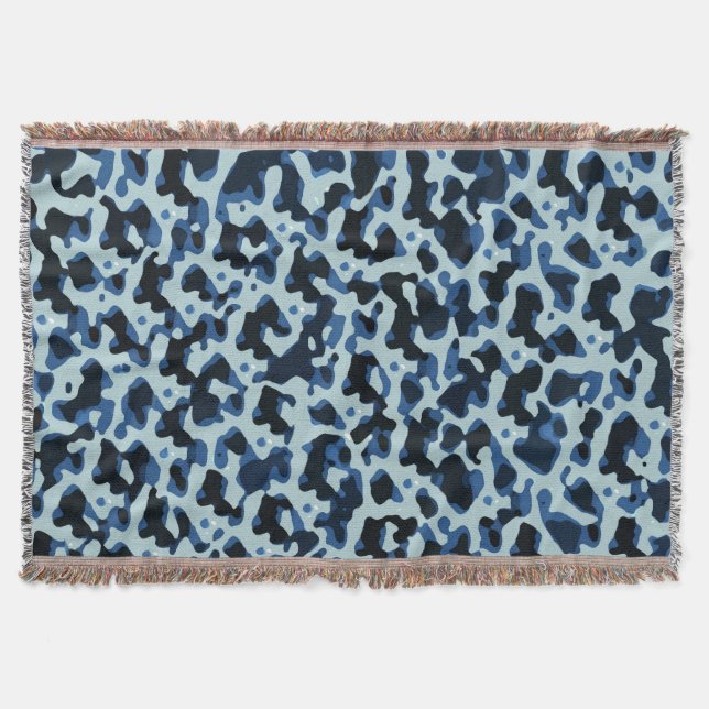 Blue Black Camo Abstract Pattern Throw Blanket (Front)