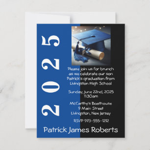 Blue & Black Cap Design Graduation Invitation