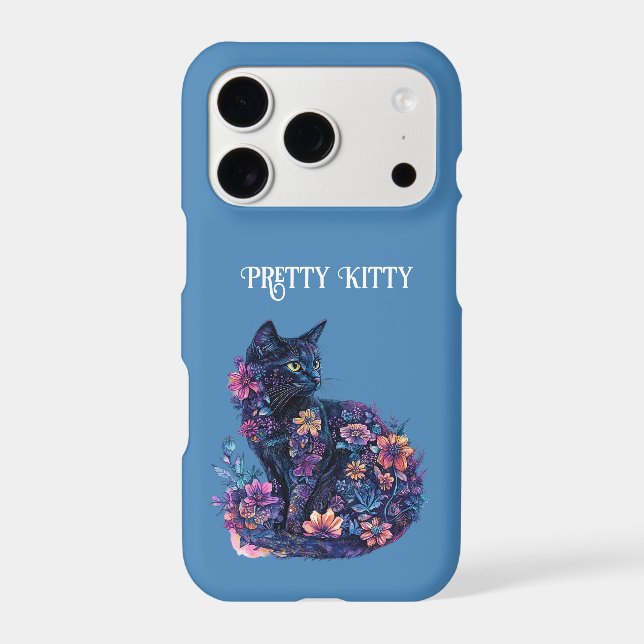 Blue Black Cat Flowers Pretty Kitty (Back)
