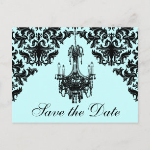 Blue, Black Chandelier Damask Save the Date Card