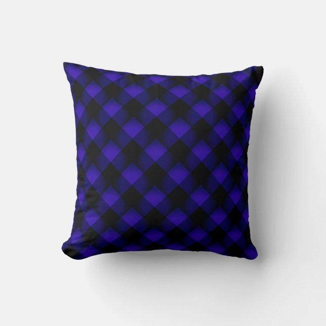 Blue Black Check Throw Pillow Vintage (Front)