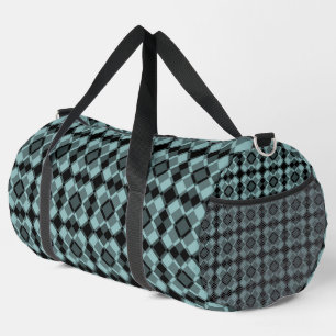 Blue Black Checker Argyle Pattern Large Duffle Bag