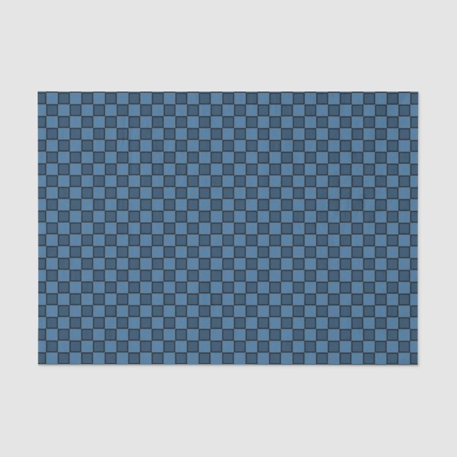 Blue Black Chequerboard Pattern Tissue Paper (Front)