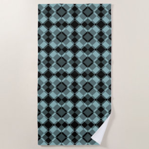 Blue Black Chequered Argyle Pattern Beach Towel