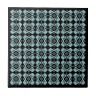 Blue Black Chequered Argyle Pattern Ceramic Tile