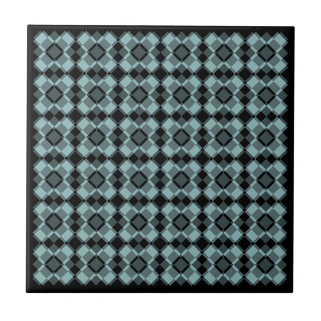 Blue Black Chequered Argyle Pattern Ceramic Tile (Front)