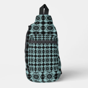 Blue Black Chequered Argyle Pattern Sling Bag