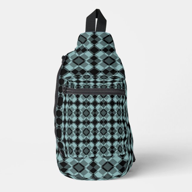 Blue Black Chequered Argyle Pattern Sling Bag (Front)