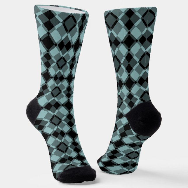 Blue Black Chequered Argyle Pattern Socks (Angled)