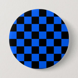 Blue Black Chequered Check Pattern 7.5 Cm Round Badge
