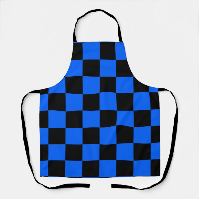 Blue Black Chequered Check Pattern Apron (Front)