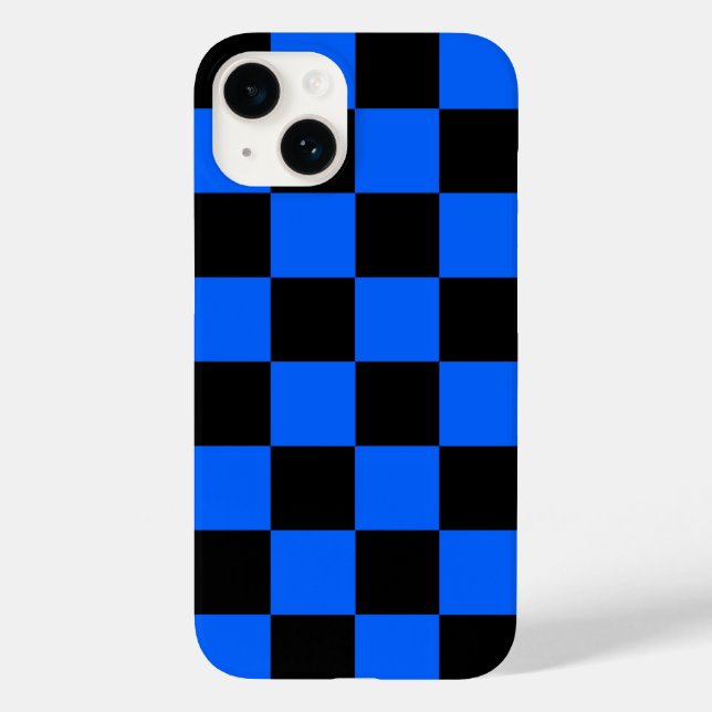 Blue Black Chequered Check Pattern Case-Mate iPhone Case (Back)