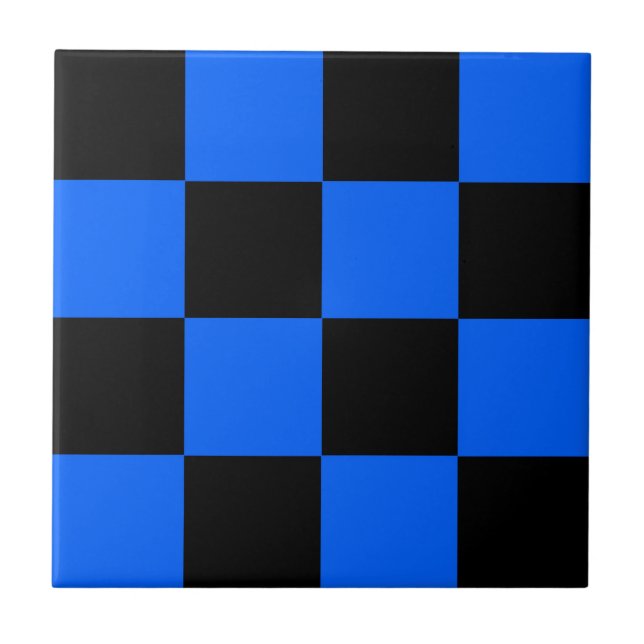 Blue Black Chequered Check Pattern Ceramic Tile (Front)