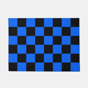 Blue Black Chequered Check Pattern Doormat
