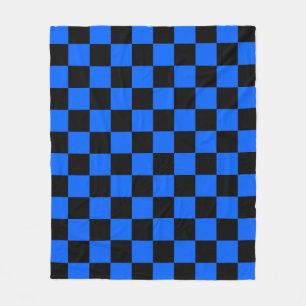 Blue Black Chequered Check Pattern Fleece Blanket