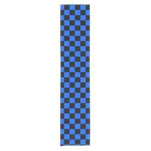 Blue Black Chequered Check Pattern Short Table Runner