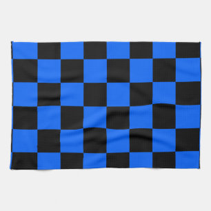 Blue Black Chequered Check Pattern Tea Towel