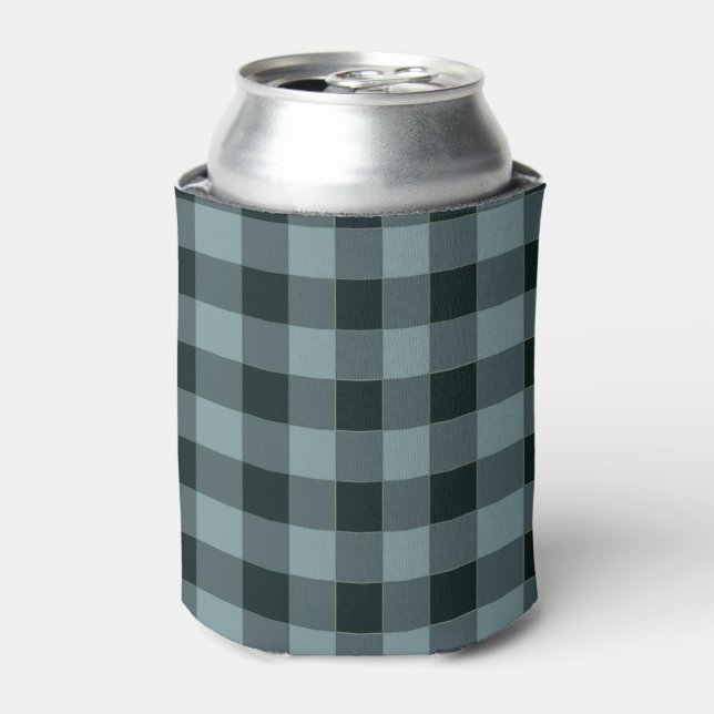 Blue Black Chequered Gingham Pattern Can Cooler (Can Front)