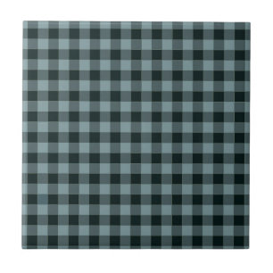 Blue Black Chequered Gingham Pattern Ceramic Tile