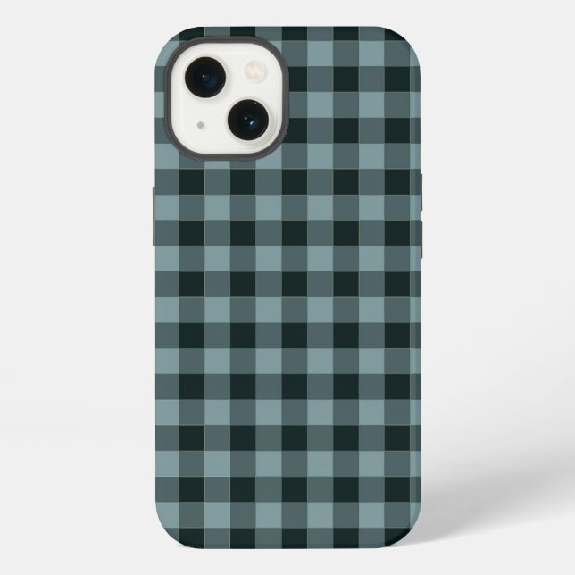 Blue Black Chequered Gingham Pattern iPhone Case (Back)