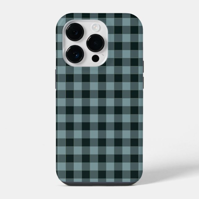 Blue Black Chequered Gingham Pattern iPhone Case (Back)