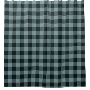Blue Black Chequered Gingham Pattern Shower Curtain
