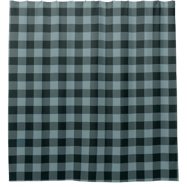 Blue Black Chequered Gingham Pattern Shower Curtain (Front)