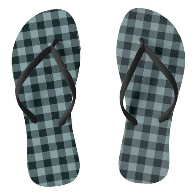 Blue Black Chequered Gingham Pattern Thongs (Footbed)