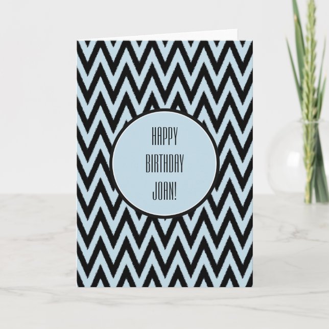 Blue Black Chevron Birthday Card (Front)