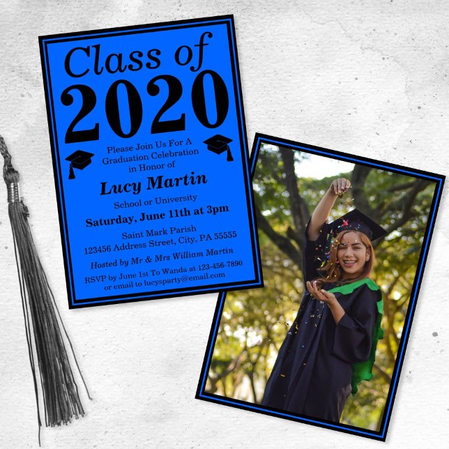 Blue Black Class of 2024 Graduation Photo Invitation (Creator Uploaded)