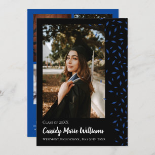 Blue Black Confetti Graduation Announcement
