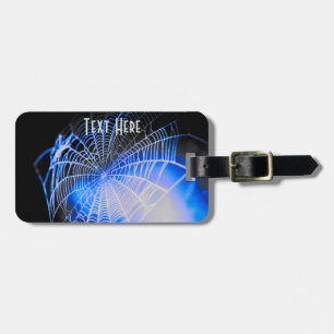 Blue Black Creepy Spooky Spider Web Luggage Tag