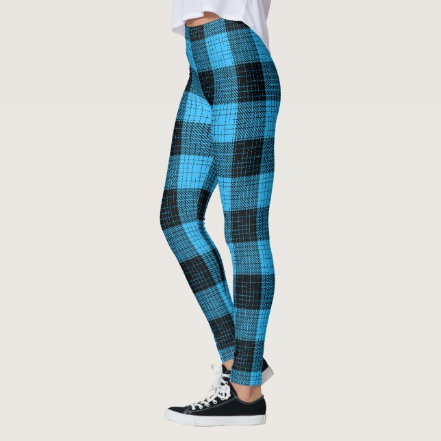  Blue Black Crosshatch Buffalo Check Leggings (Left)