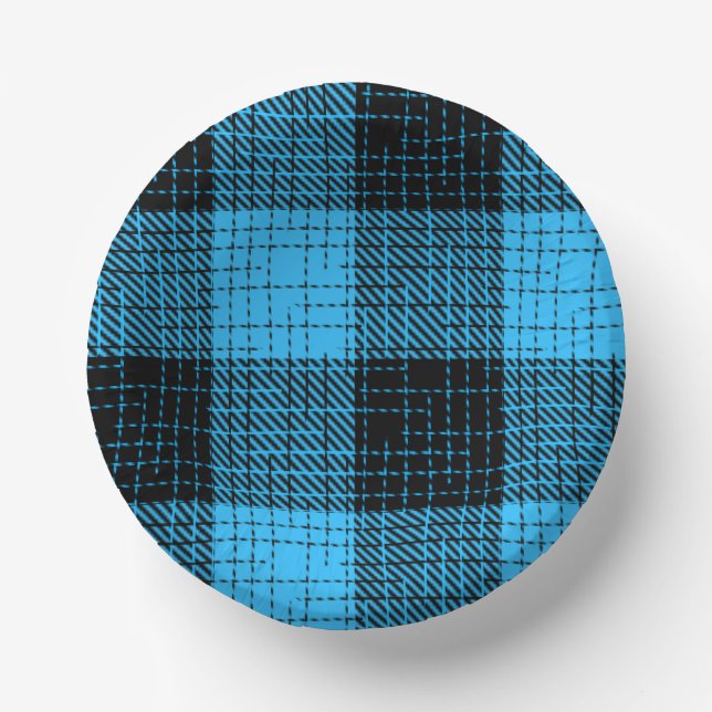  Blue Black Crosshatch Buffalo Check Paper Plate (Front)